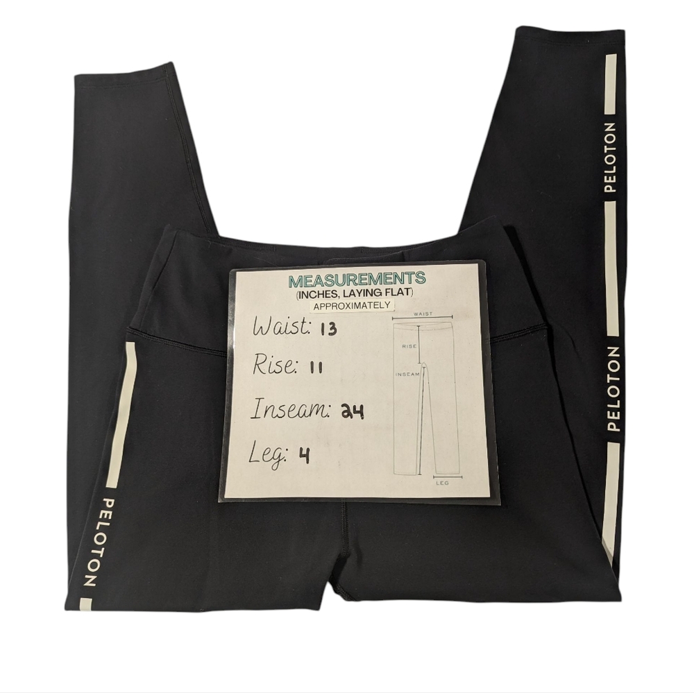 Peloton Black Leggings with White Stripe And Peleton Print Down Leg Size Large - Picture 5 of 6